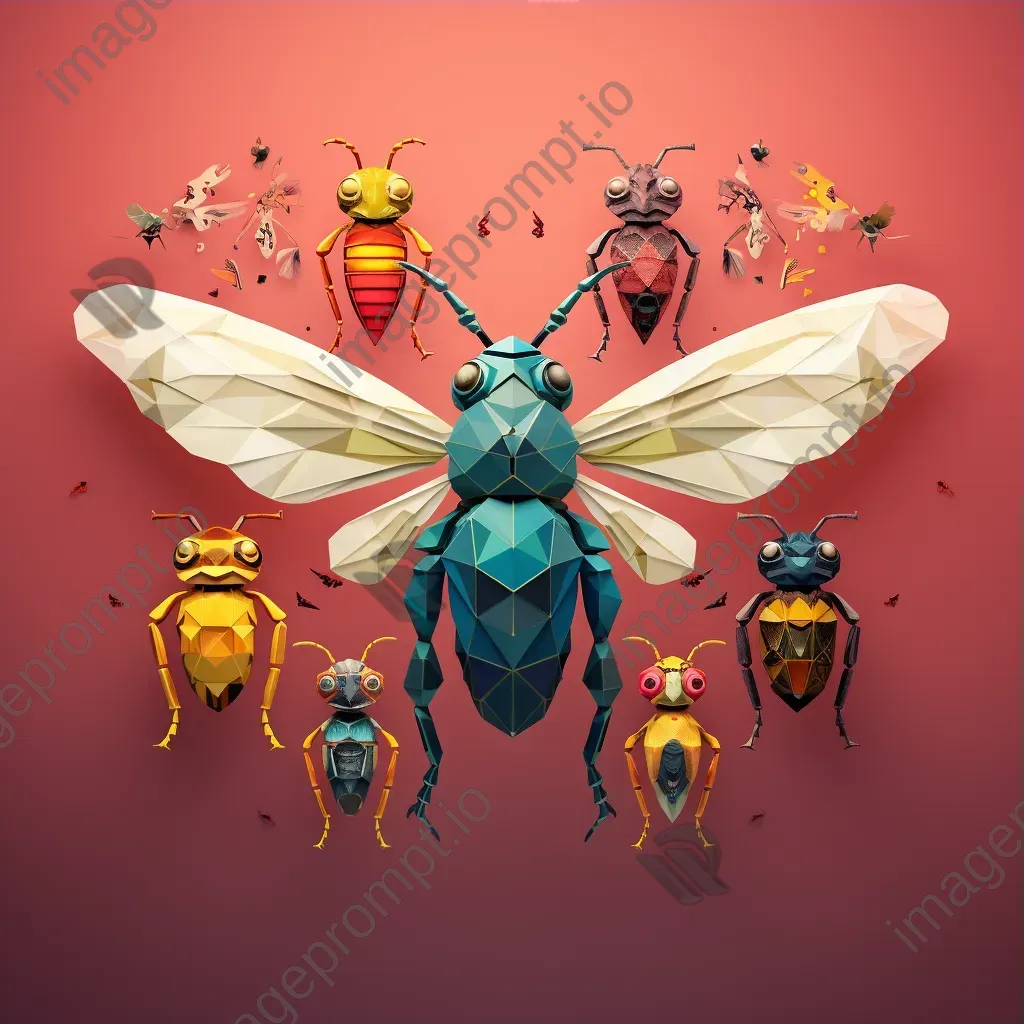 Intricate low poly typography depicting various colorful insects and bugs - Image 3