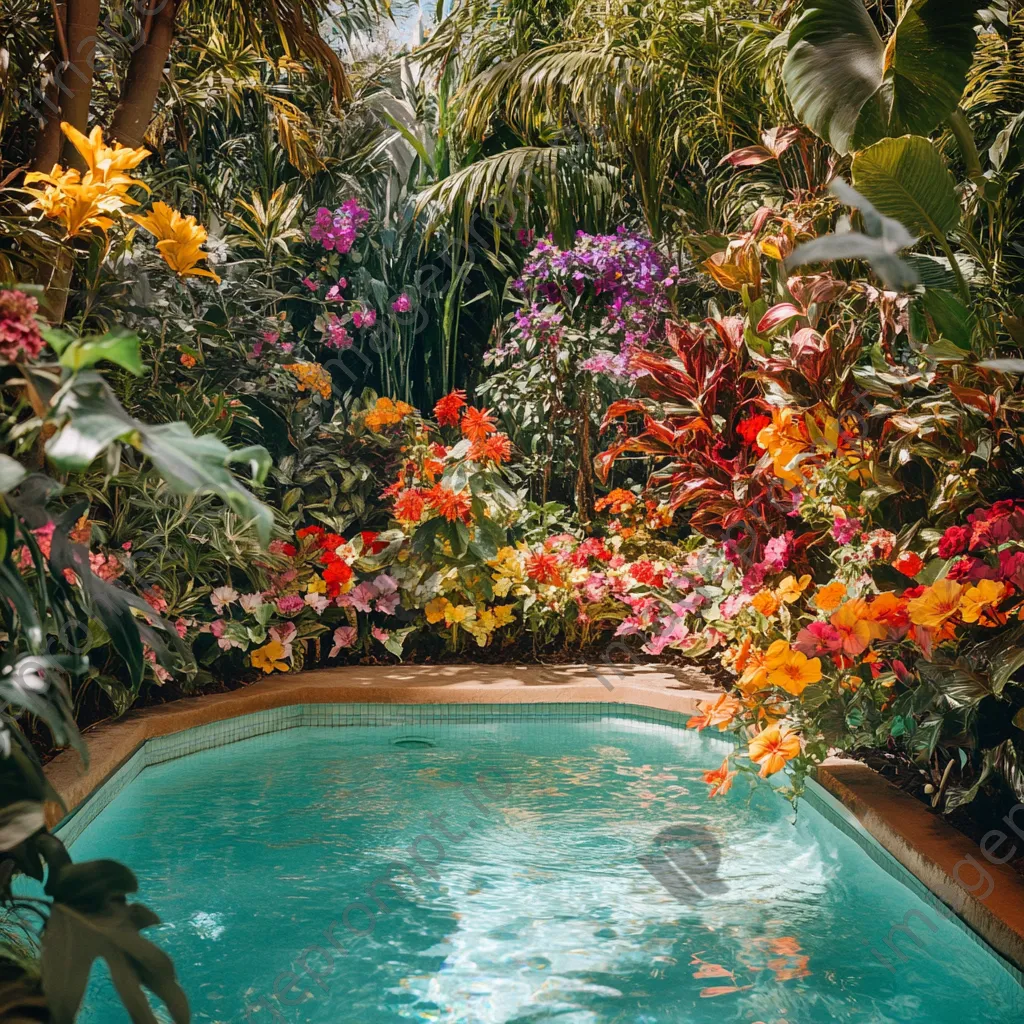 A geothermal pool surrounded by colorful flowers and lush plants. - Image 3