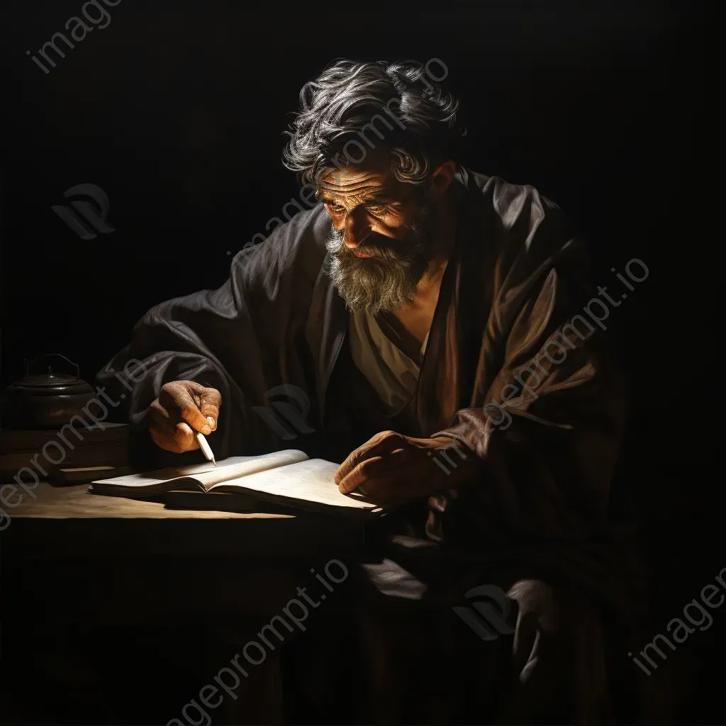 Chiaroscuro painting of a figure in darkness, symbolizing Socratic Ignorance - Image 2