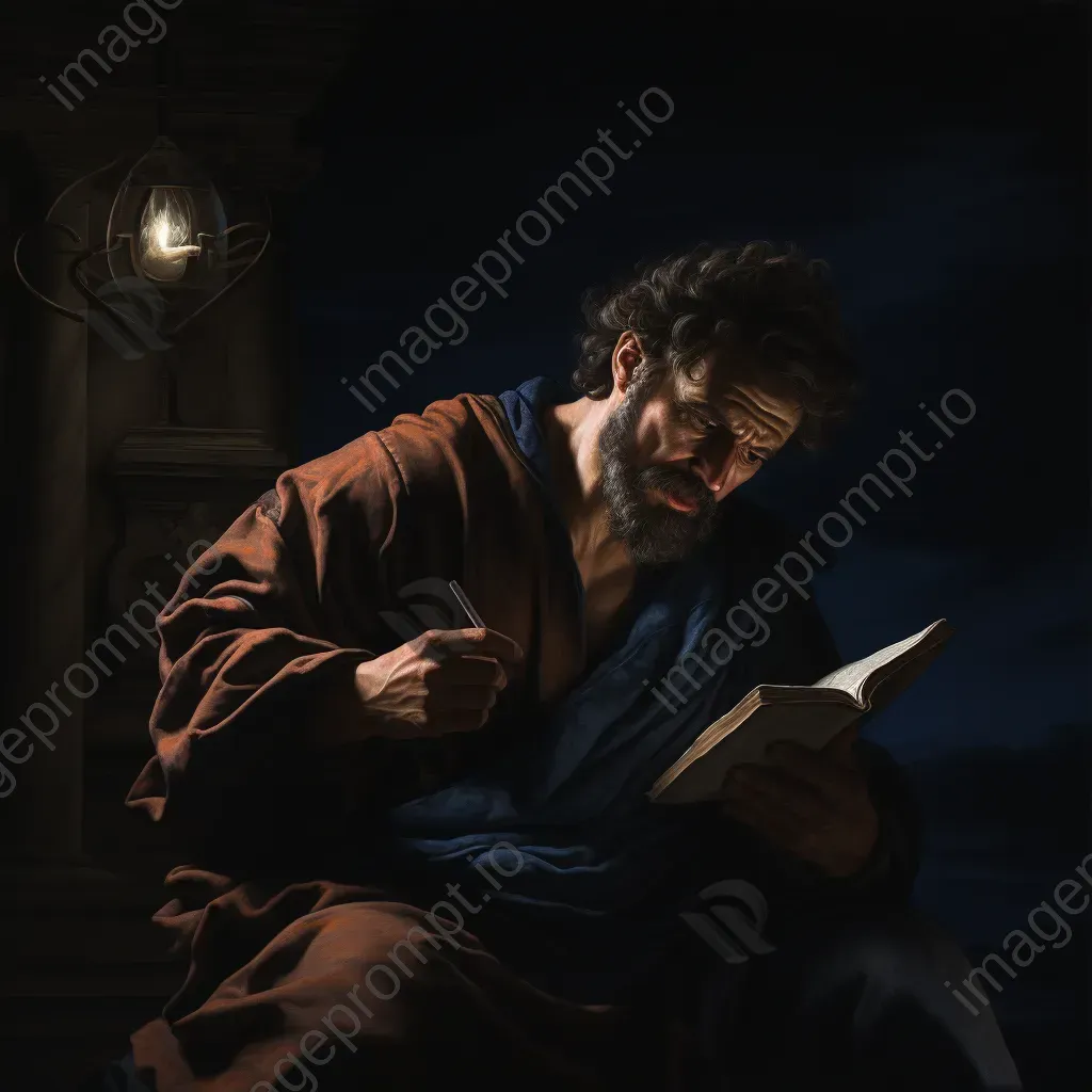 Chiaroscuro painting of a figure in darkness, symbolizing Socratic Ignorance - Image 3