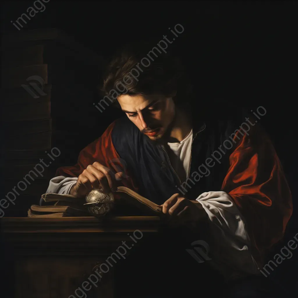 Chiaroscuro painting of a figure in darkness, symbolizing Socratic Ignorance - Image 4