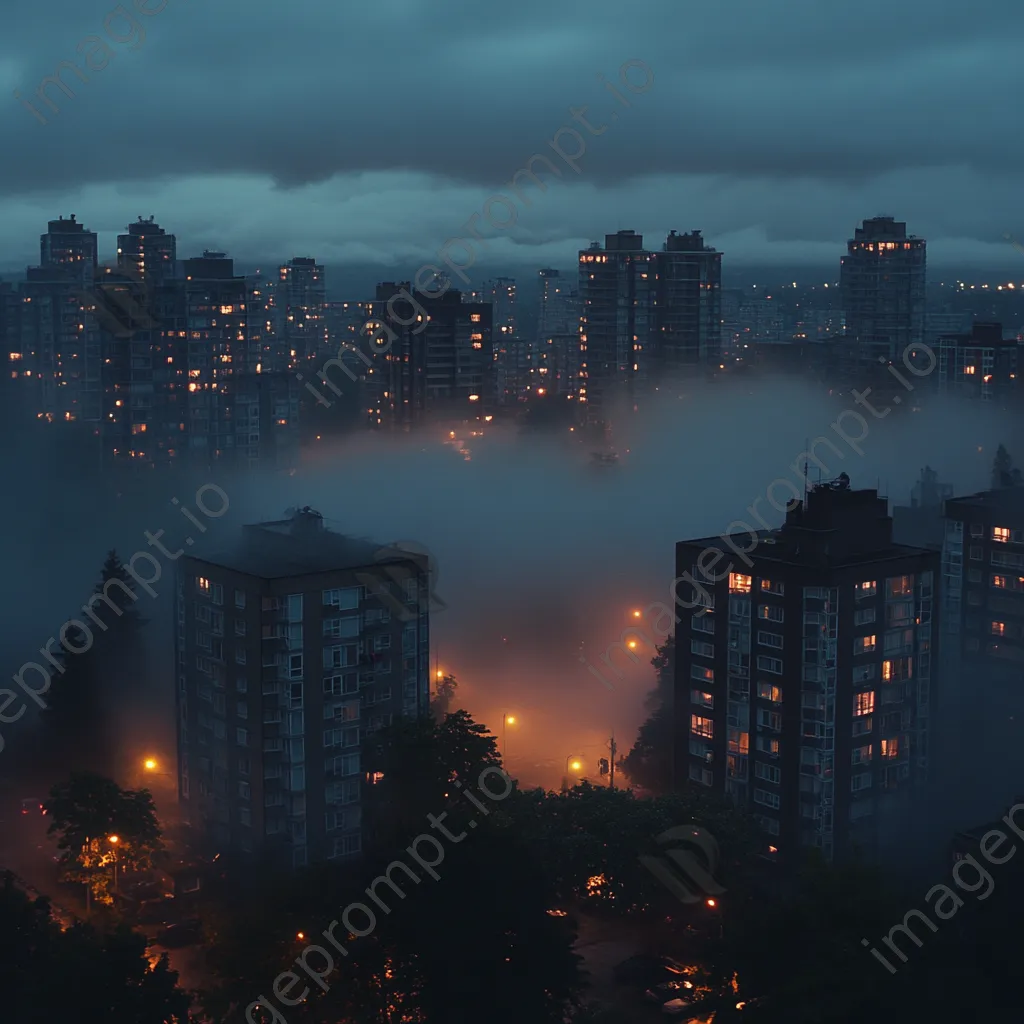 Cityscape shrouded in morning fog - Image 1