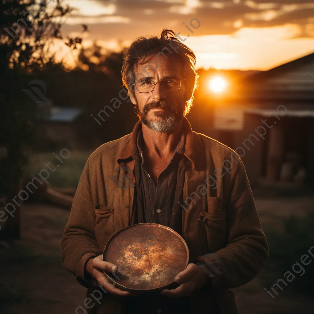 Artisan holding crafted copper piece at sunset - Image 2