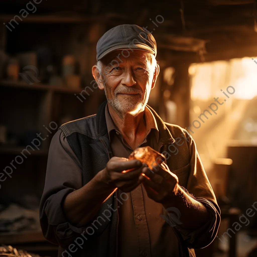 Artisan holding crafted copper piece at sunset - Image 3