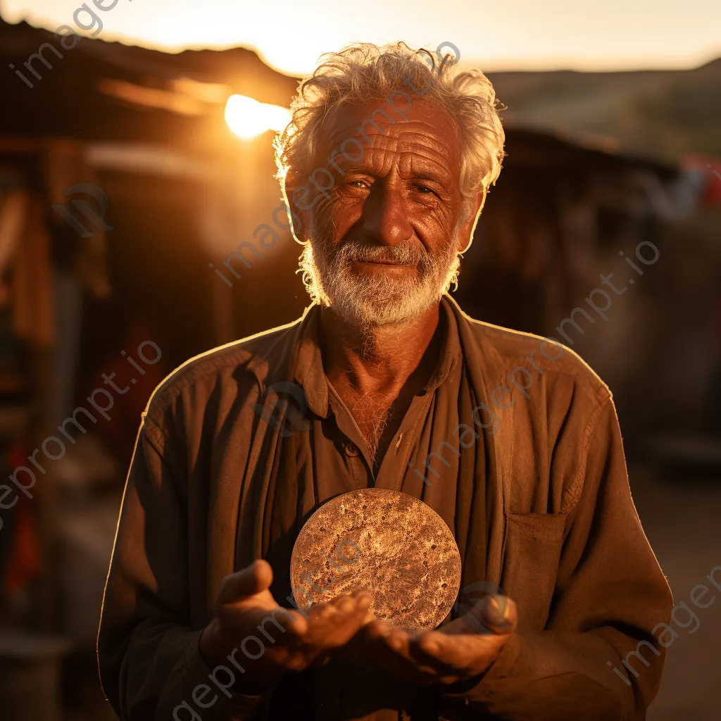 Artisan holding crafted copper piece at sunset - Image 4