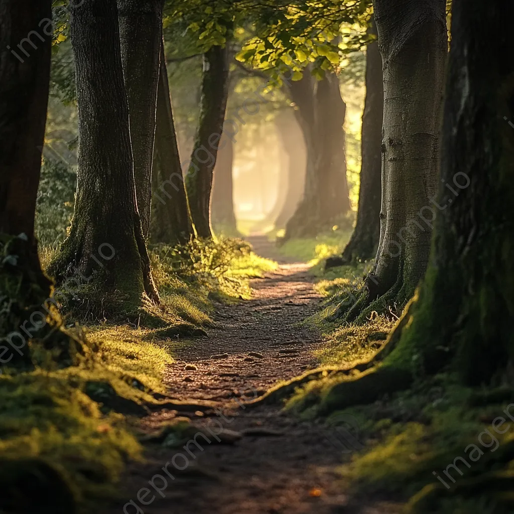 Ancient tree-lined forest path with soft moss - Image 3