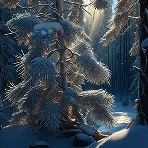 Picture of a frost-covered pine forest in morning sunlight - Image 2