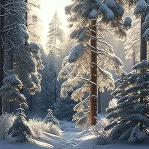 Picture of a frost-covered pine forest in morning sunlight - Image 3