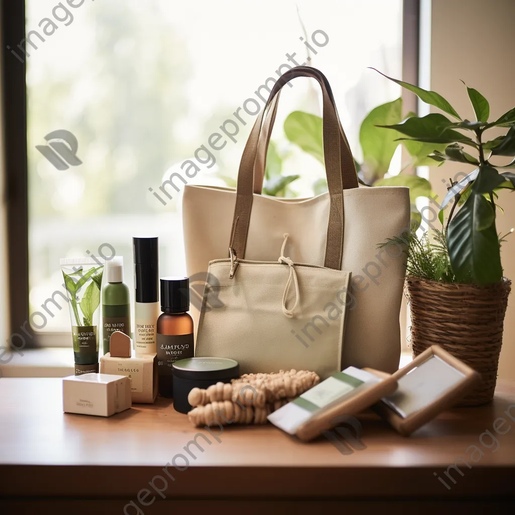 Eco-friendly products including bags and cosmetics arranged with natural lighting. - Image 3