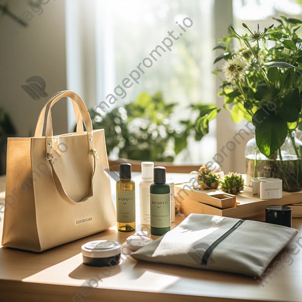 Eco-friendly products including bags and cosmetics arranged with natural lighting. - Image 4