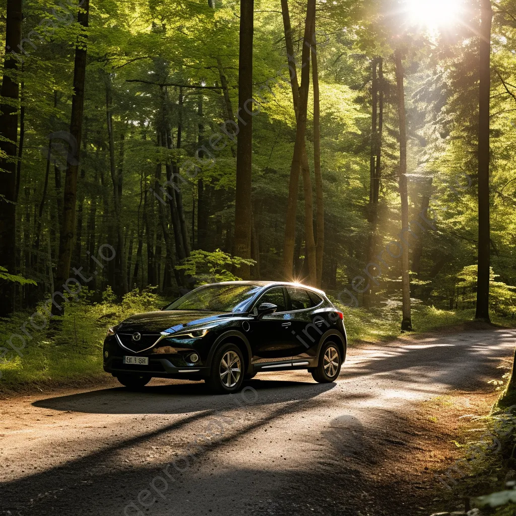 Compact car parked beside a forest road - Image 2