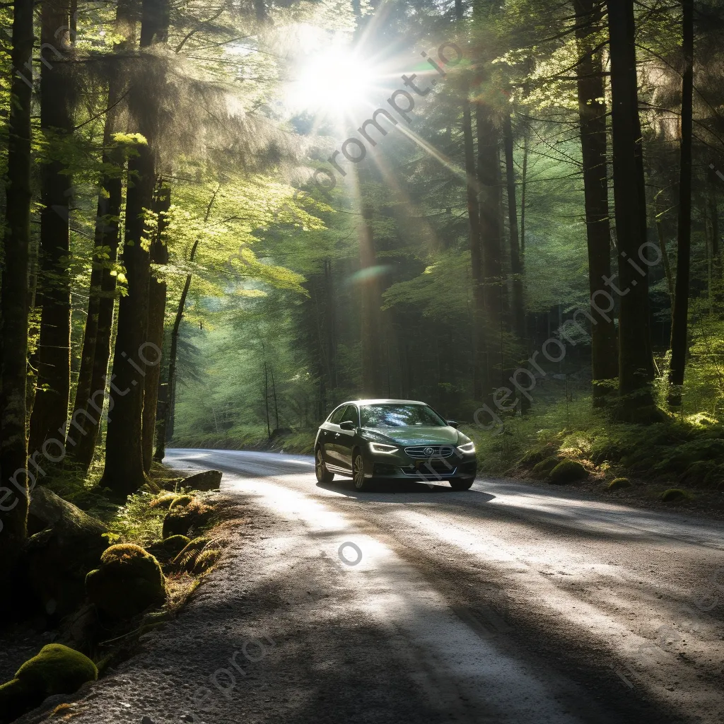 Compact car parked beside a forest road - Image 3