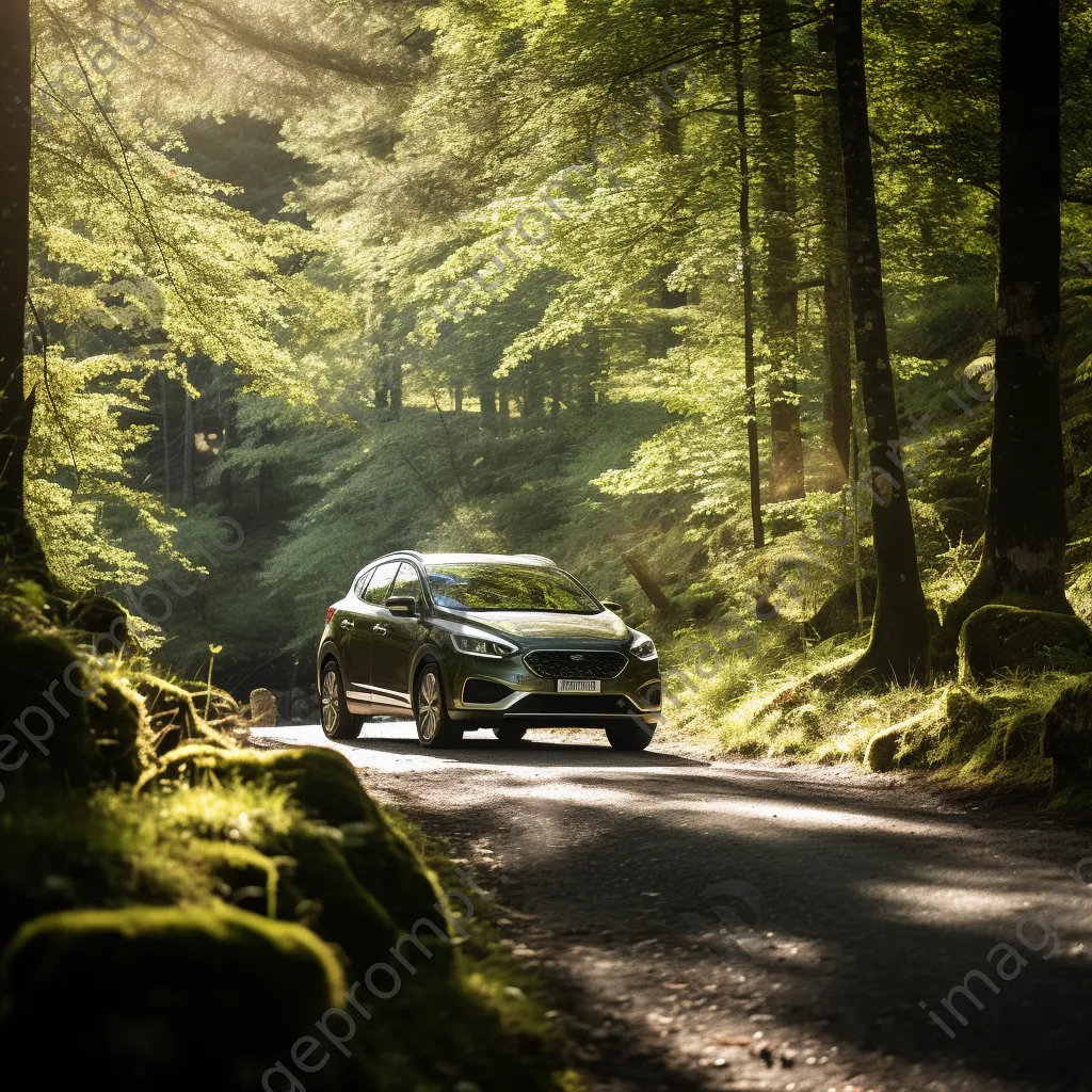 Compact car parked beside a forest road - Image 4