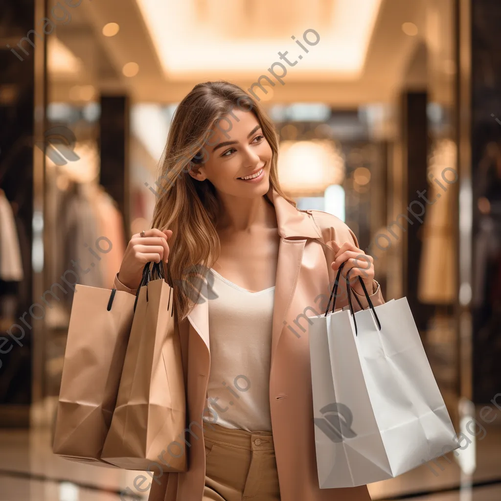 Stylish woman with luxury shopping bags in upscale store - Image 1