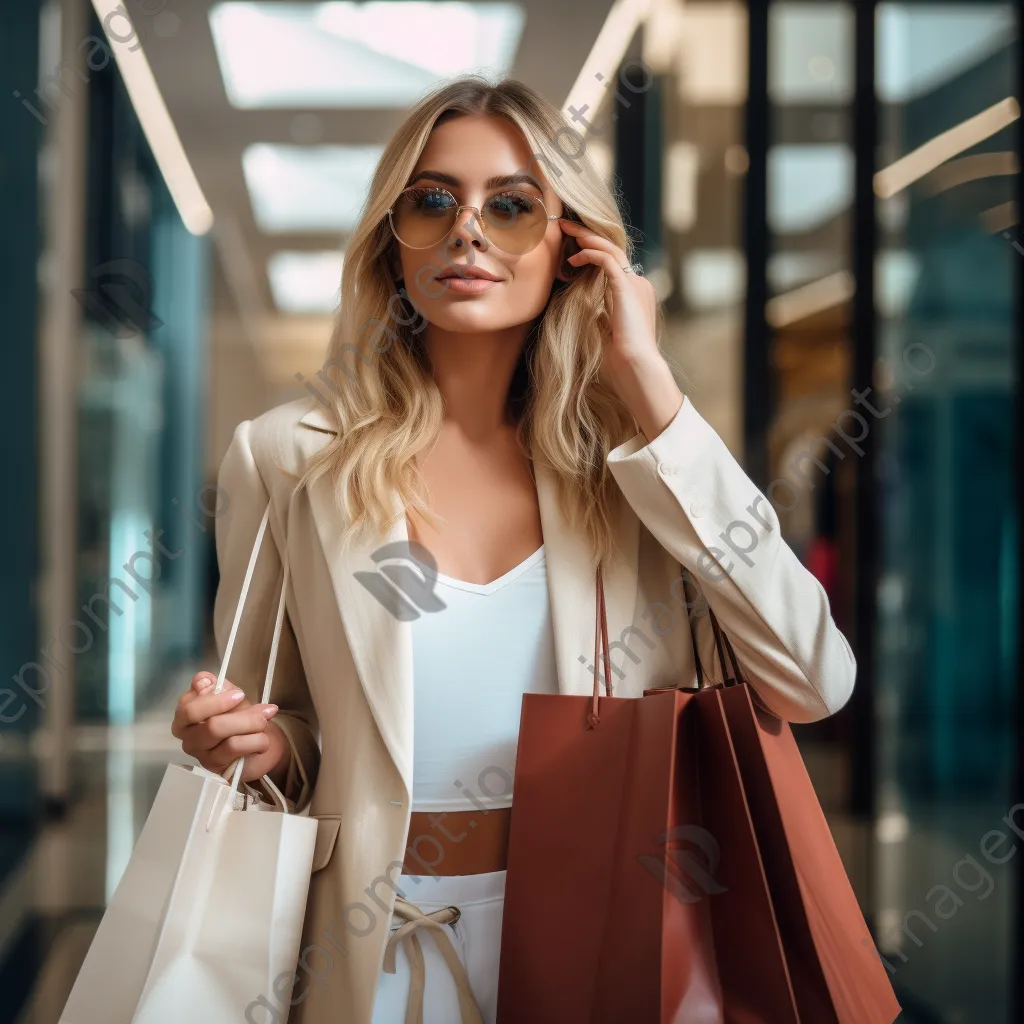 Stylish woman with luxury shopping bags in upscale store - Image 3