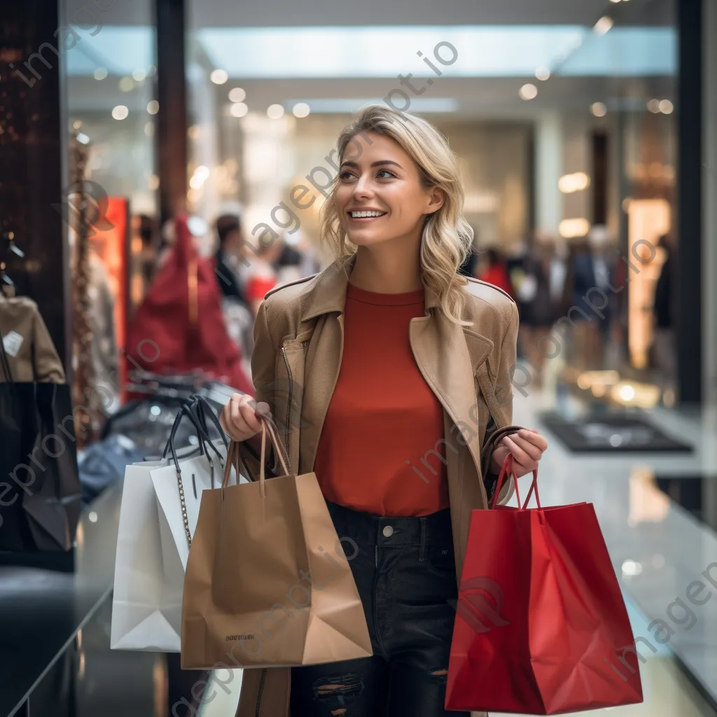 Stylish woman with luxury shopping bags in upscale store - Image 4