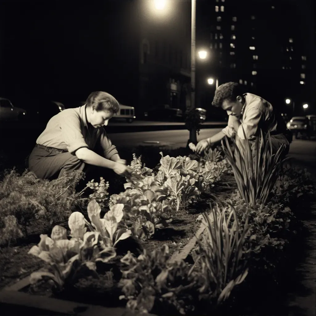 Guerrilla gardening operation at night in urban space - Image 1