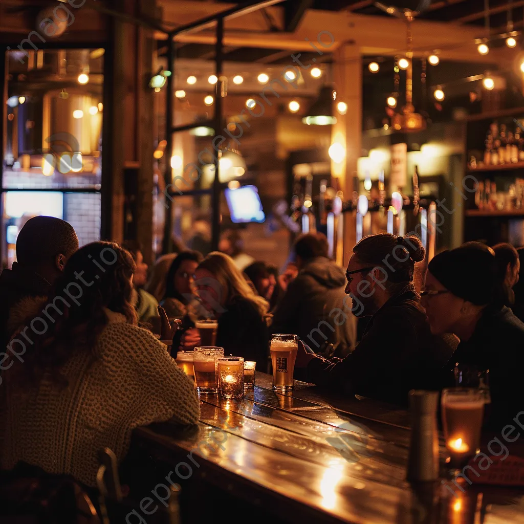 Interior of a local brewery with patrons enjoying beer and rustic decor - Image 4