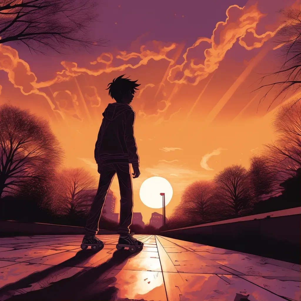 Teenager Skateboarding in Park at Sunset - Image Generated - Image 1