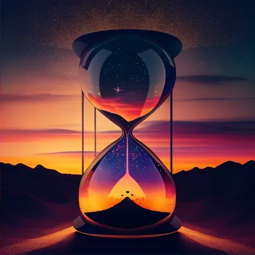 Hourglass filled with galaxies against vibrant sunset backdrop - Image 2