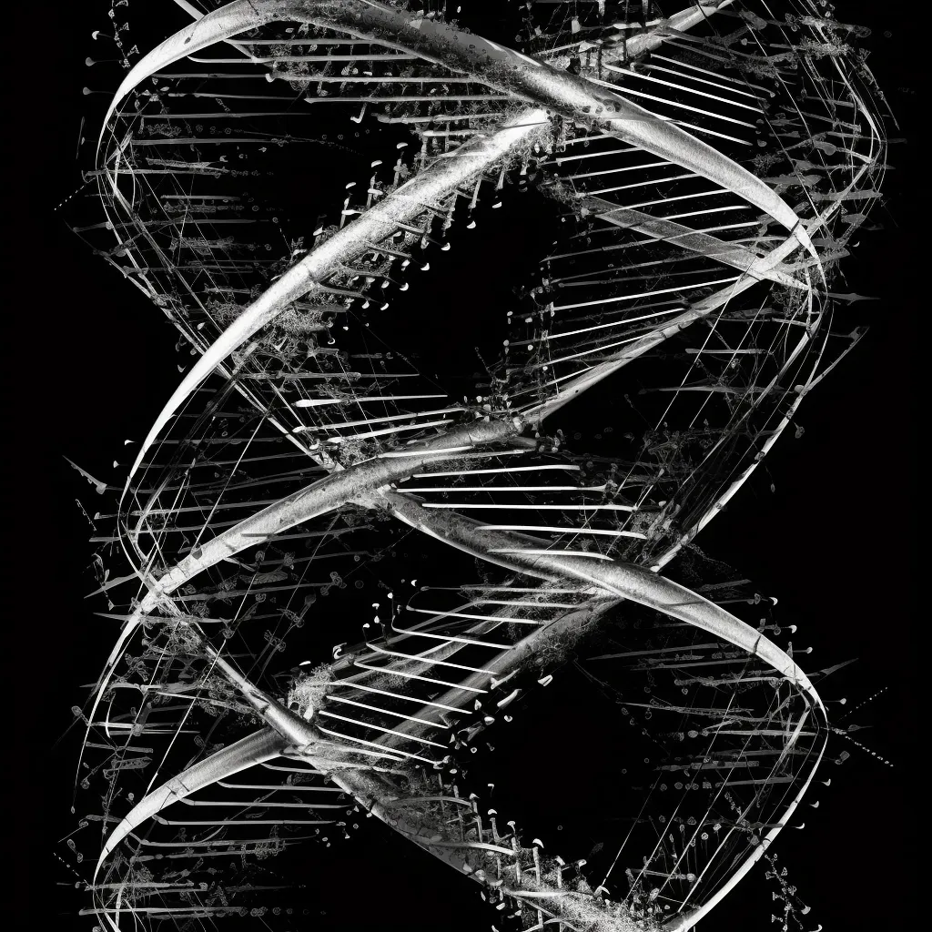 Illustration of ordered chaos of DNA strands twisted into a double helix. - Image 3