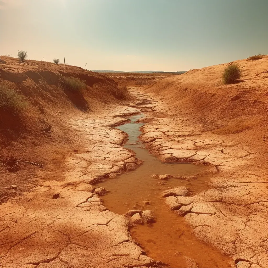 Drought-stricken landscape under scorching sun, depicting climate change effects - Image 2