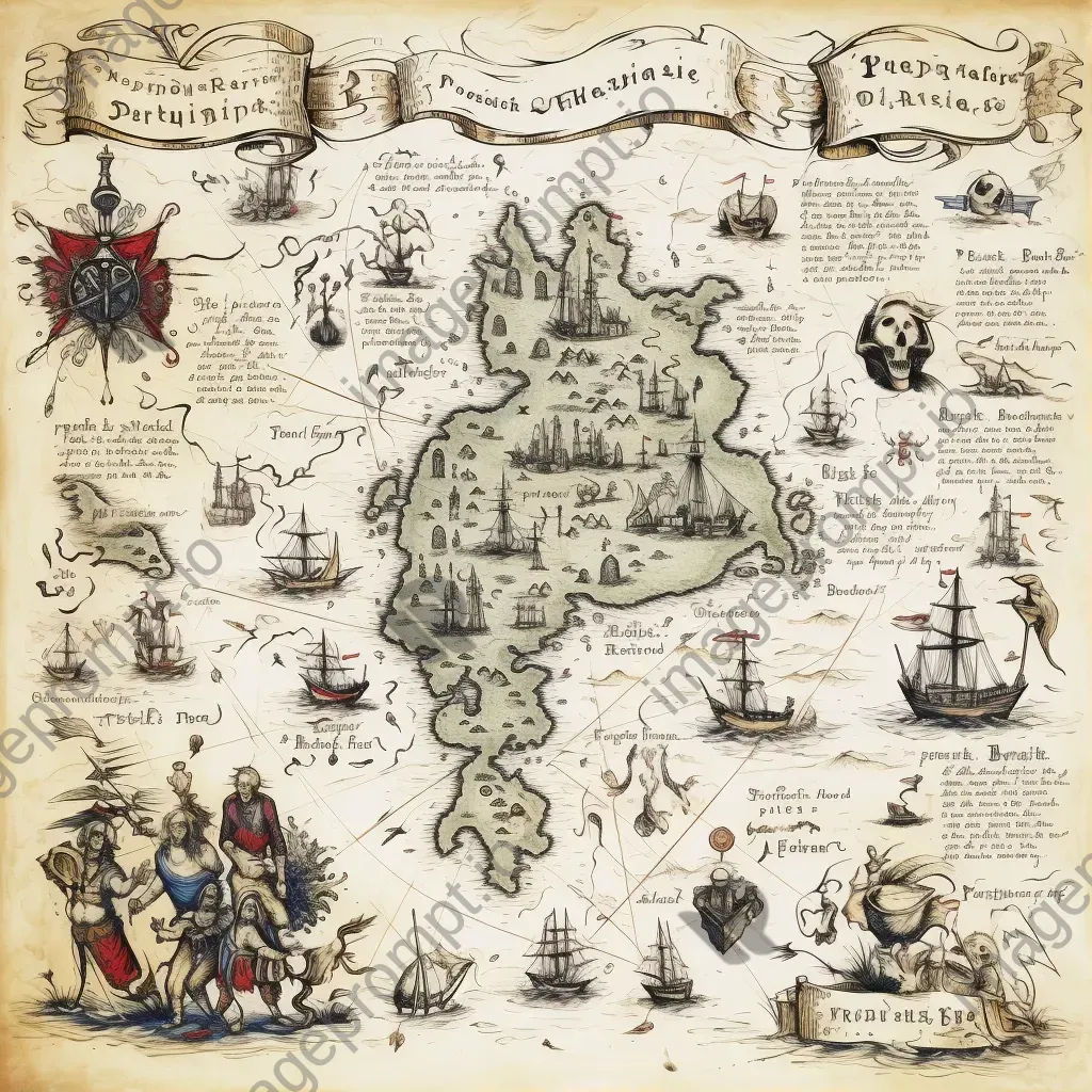 Old-world style cartography showcasing pirate