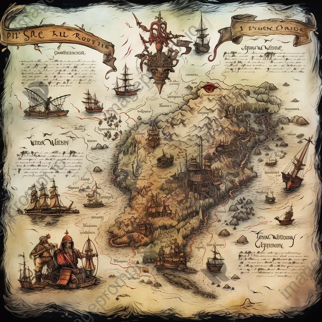 Old-world style cartography showcasing pirate