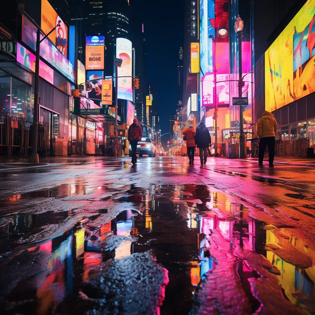 Pedestrian reflection merging with vibrant neon lights - Image 2