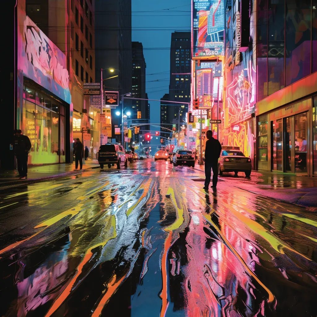 Pedestrian reflection merging with vibrant neon lights - Image 3