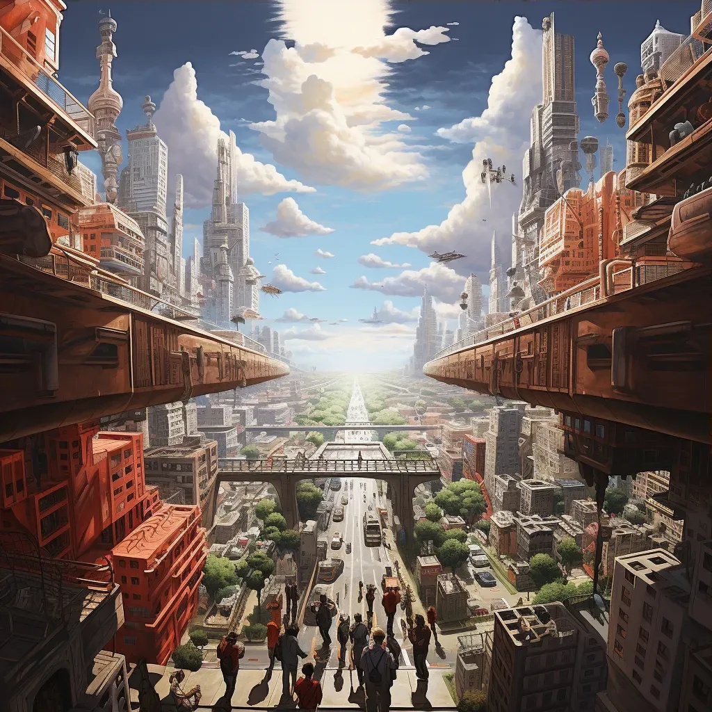 Upside-down city with buildings in the sky and people walking on the sky - Image 3