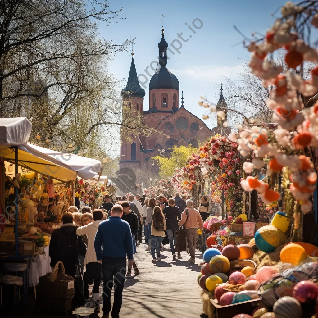 Vendors at a traditional Easter market with fresh produce and crafts - Image 4