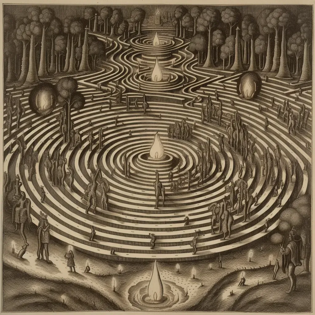 Candlelit labyrinth with illuminated mystical symbol - Image 2