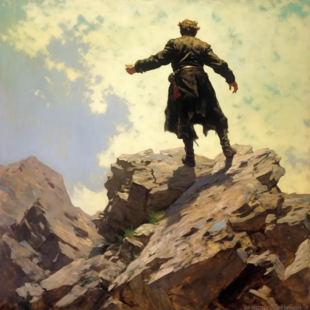 Man standing on cliff with flying shadow on rocks below - Image 1