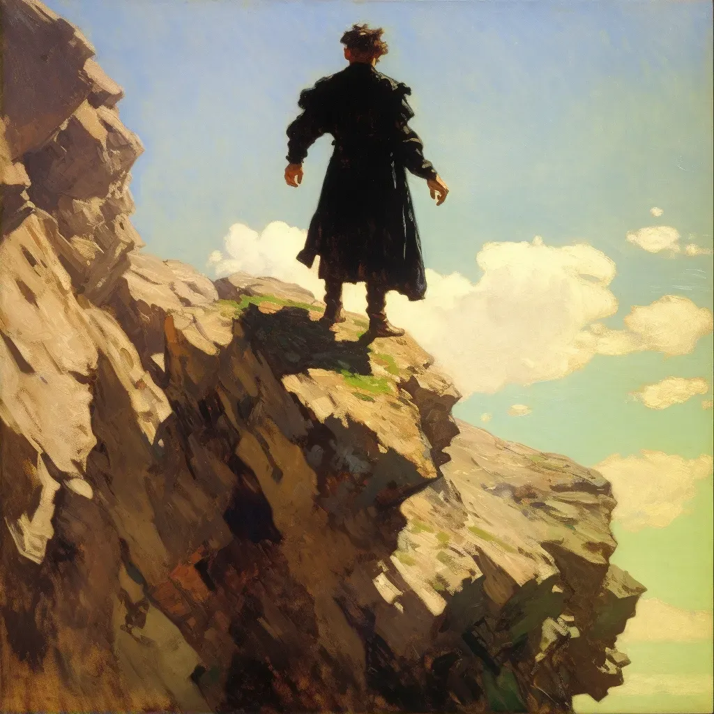 Man standing on cliff with flying shadow on rocks below - Image 2