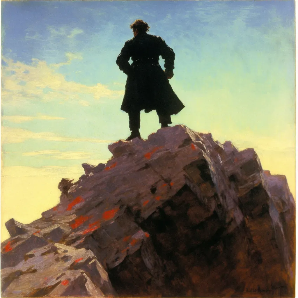 Man standing on cliff with flying shadow on rocks below - Image 3