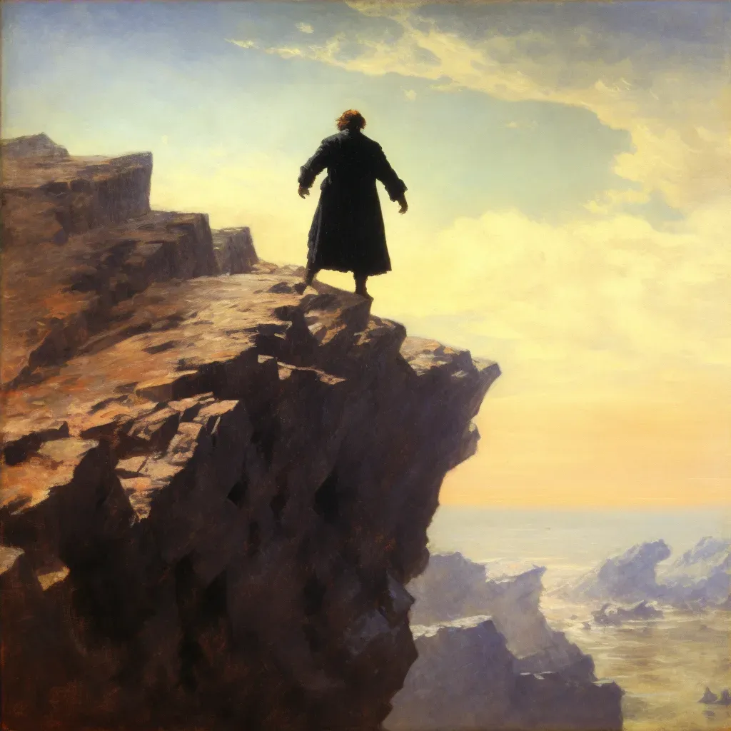 Man standing on cliff with flying shadow on rocks below - Image 4