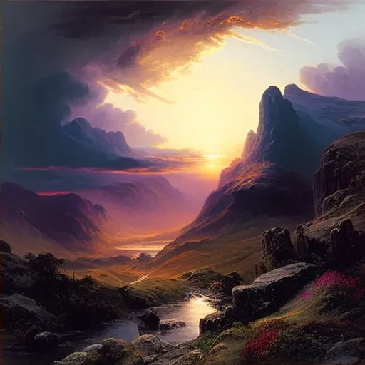 Rugged mountain landscape under a dramatic sunset sky - Image 2