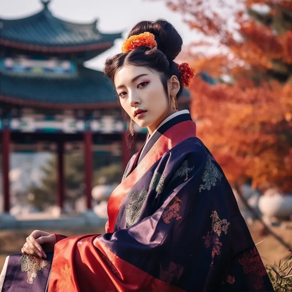 Korean Hanbok in palace garden - Image 2