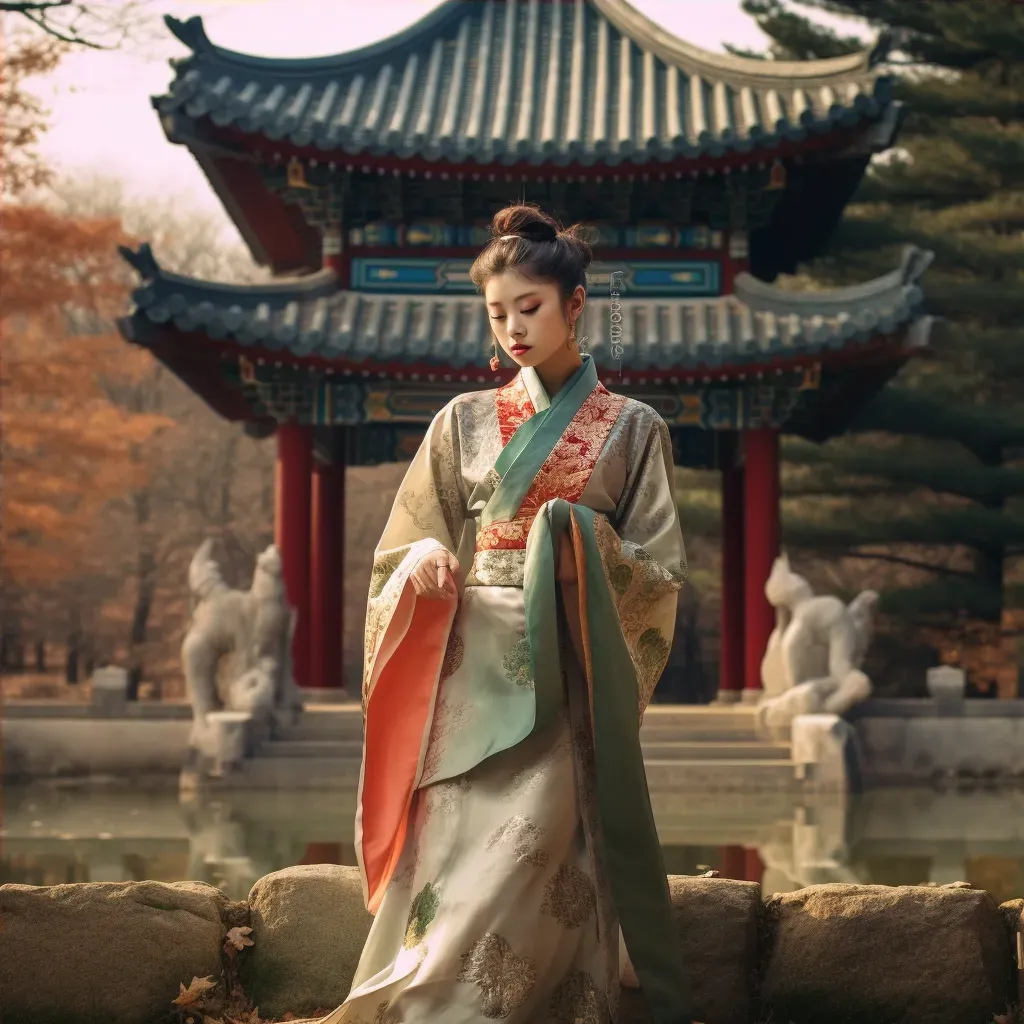 Korean Hanbok in palace garden - Image 4