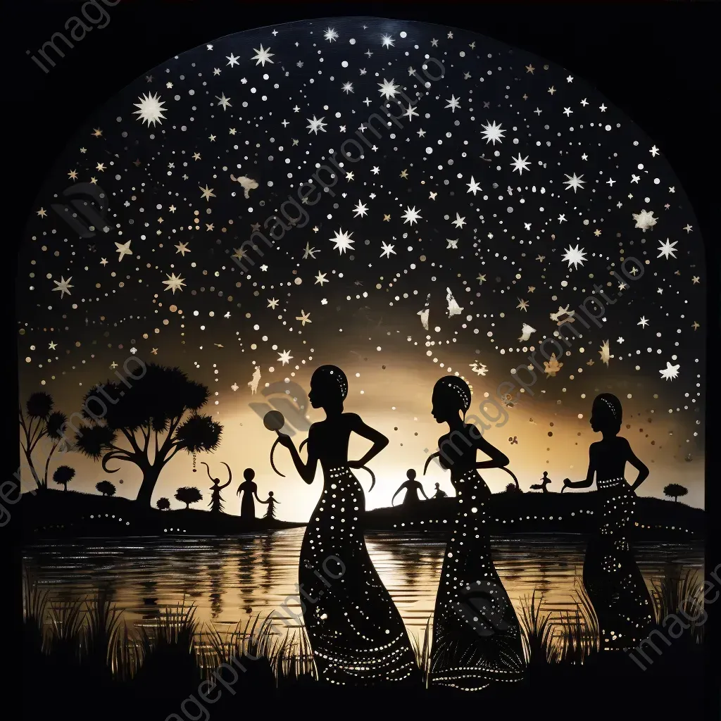 Stark silhouette style painting of Yoruba Orishas against a starry backdrop - Image 3