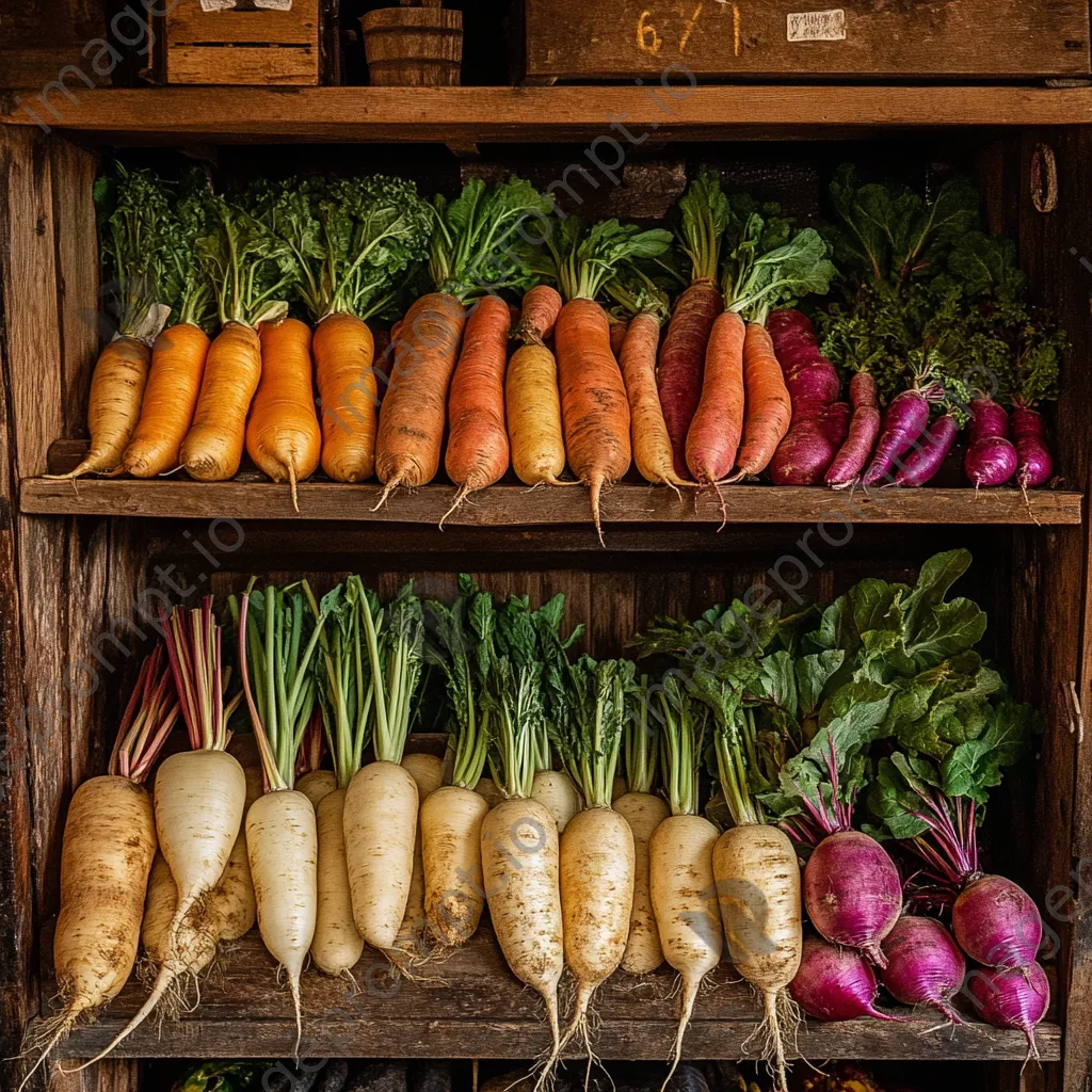 Colorful assortment of root vegetables in a cellar. - Image 2