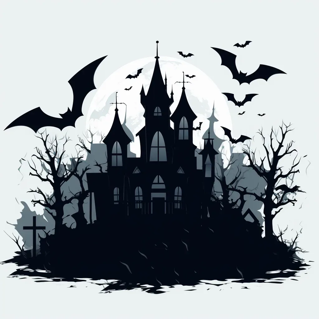 Haunted house, graveyard, bats, full moon Halloween logo - Image 2