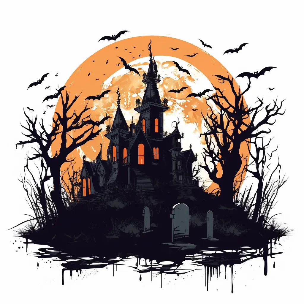 Haunted house, graveyard, bats, full moon Halloween logo - Image 3