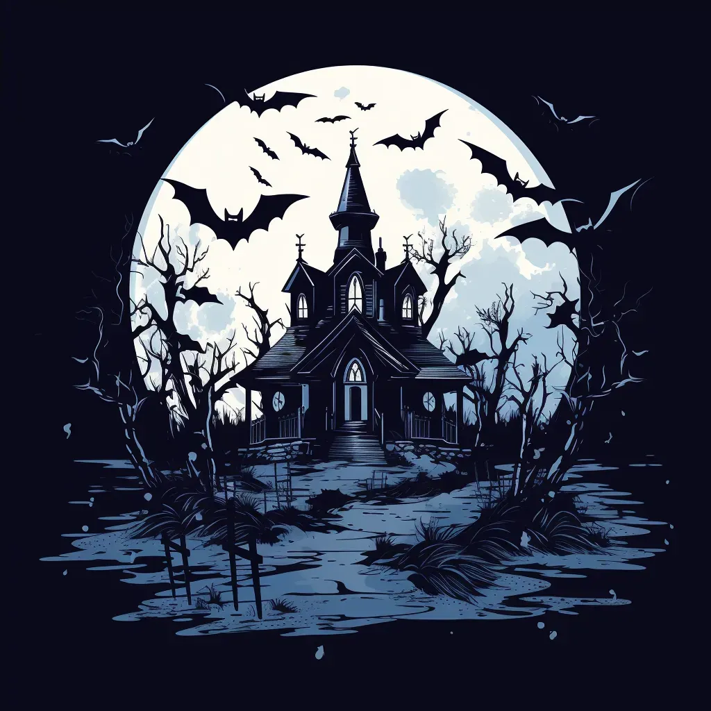 Haunted house, graveyard, bats, full moon Halloween logo - Image 4