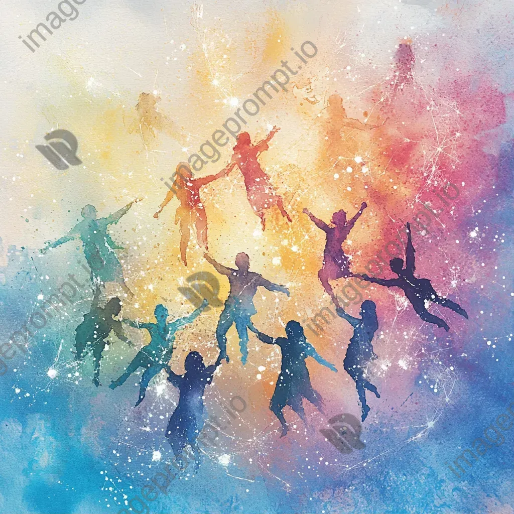 Ethereal watercolor painting of a community forming a zodiac constellation - Image 1