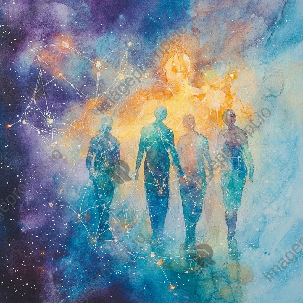 Ethereal watercolor painting of a community forming a zodiac constellation - Image 2