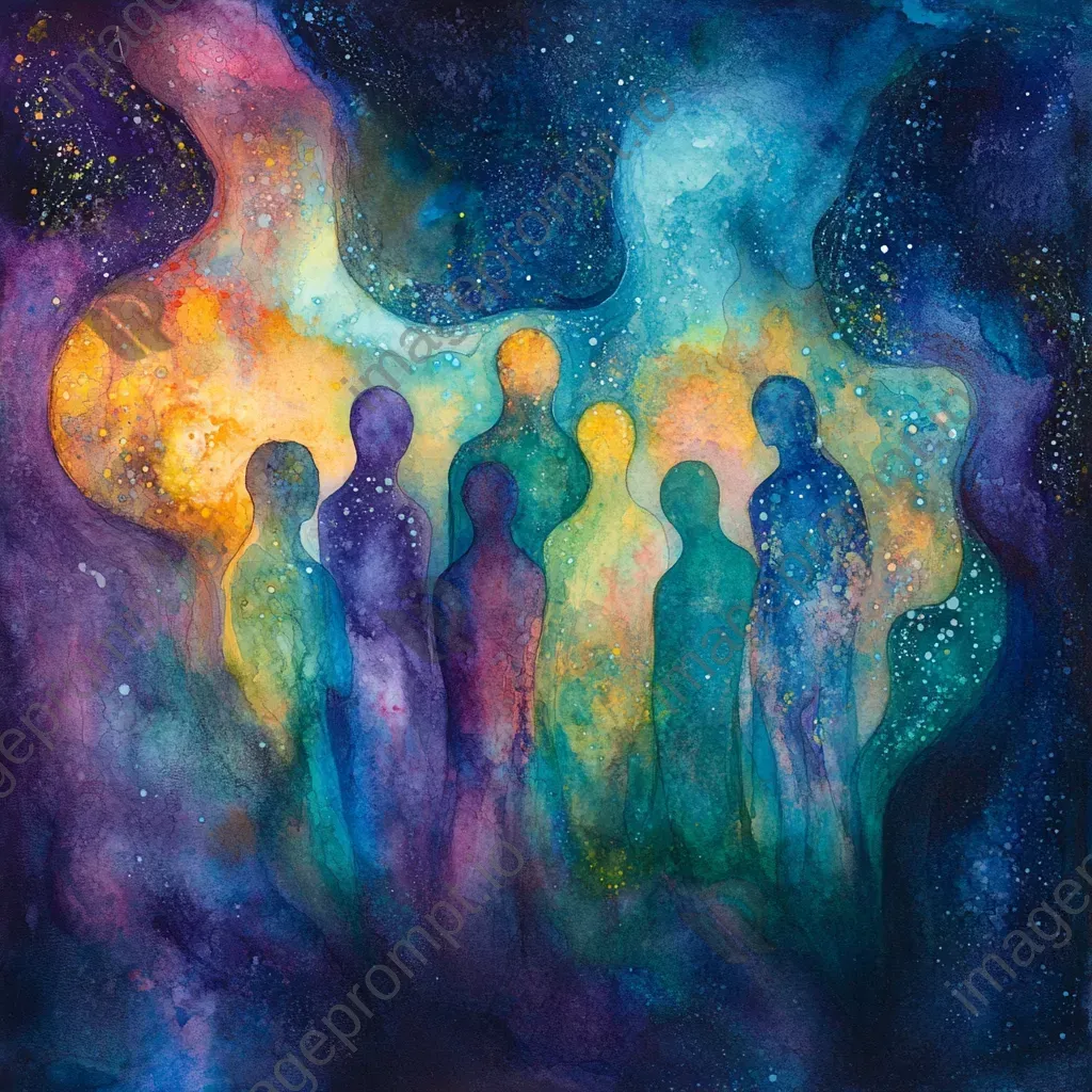 Ethereal watercolor painting of a community forming a zodiac constellation - Image 4