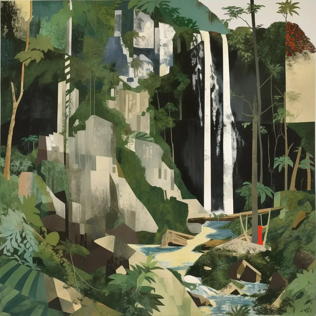 Image of a verdant rainforest with a sparkling waterfall cascading down a rocky cliff - Image 3