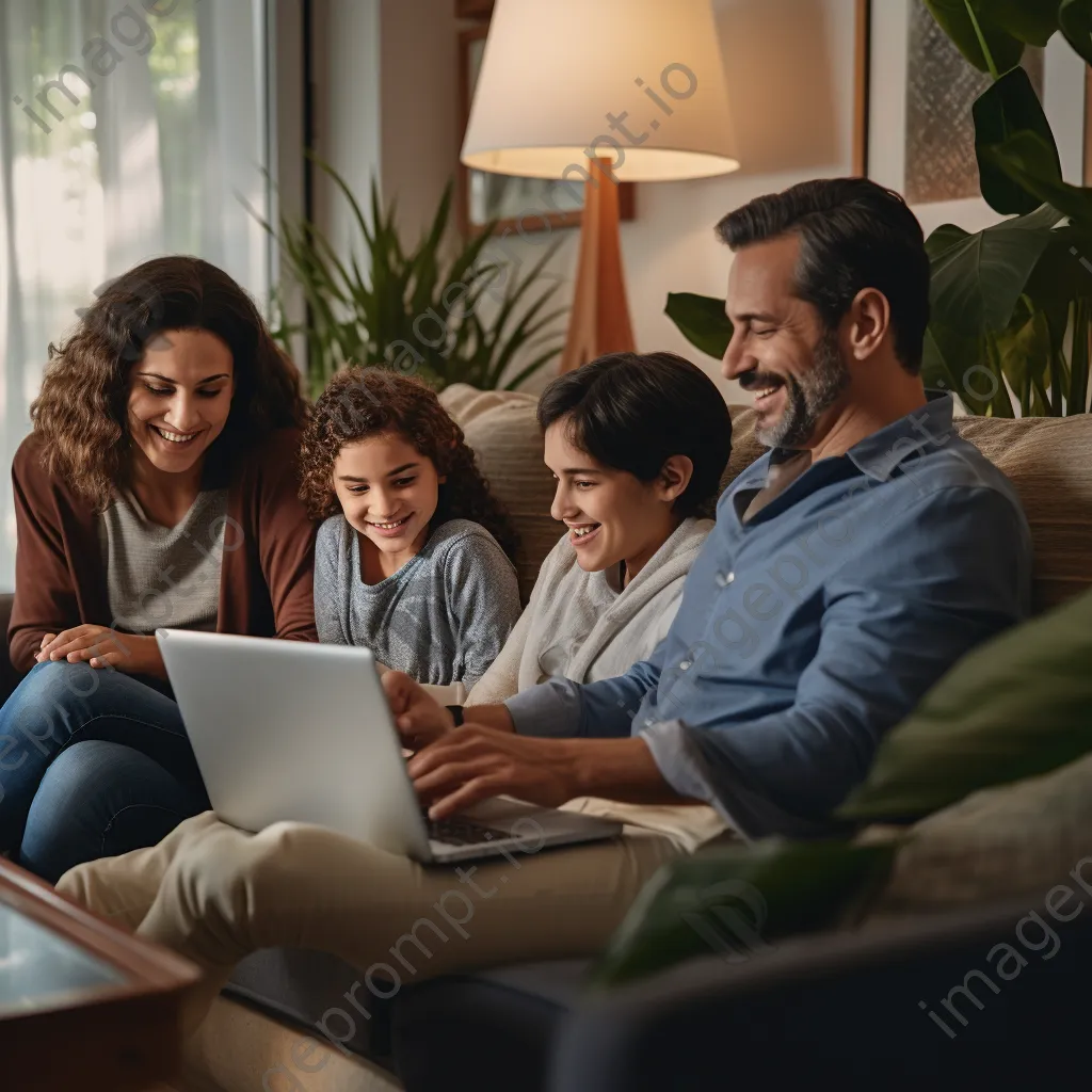 Family on couch using laptop for telehealth appointment - Image 2